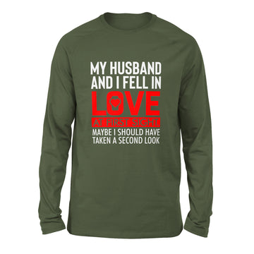 My Husband And I Fell In Love At First Sight Men/Unisex Drop Shoulder Sweatshirt in Military Green color